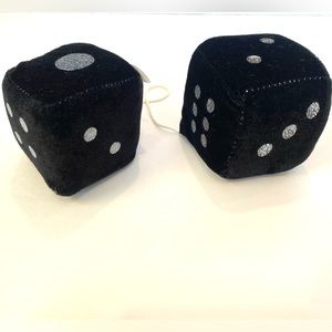 Fuzzy Dice Black with White Dots, 3”